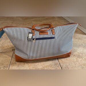 Striped Blue and Brown duffels weekend Bag